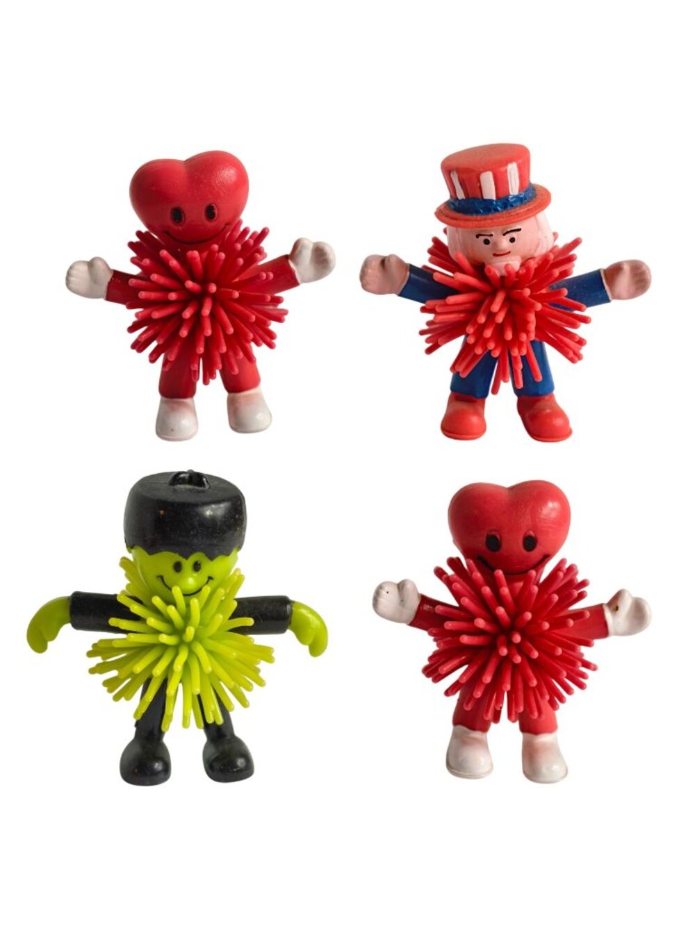 Vtg Koosh 4 Pc Heart Patriotic Frankenstein Figures Stretchy Spiny Collectibles